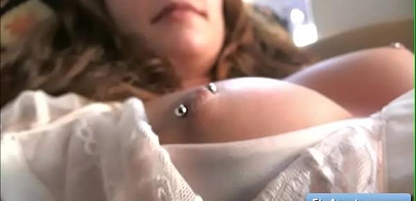  Sexy blonde amateur teen Aveline with nice round pierced boobs finger fuck her wet pussy deep and tender